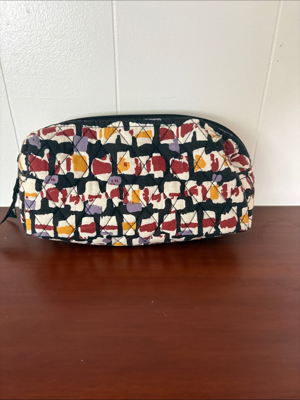Vera Bradley Zip Cosmetic Case Plastic Lined Geometric Yellow Red Black Purple